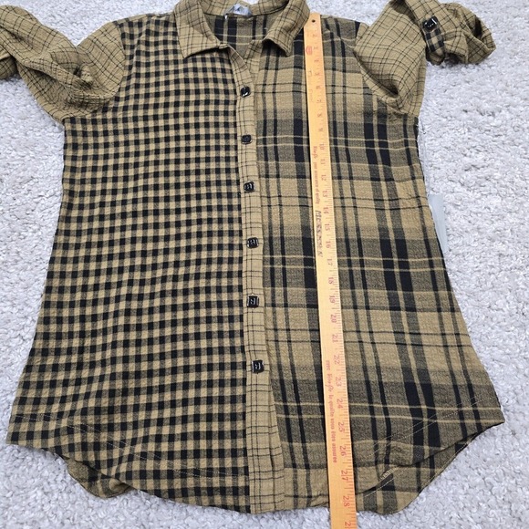 Habitat Shirt Womens Small Brown Plaid Boyfriend Tunic Roll Tab Sleeve‎ Button - Picture 9 of 11